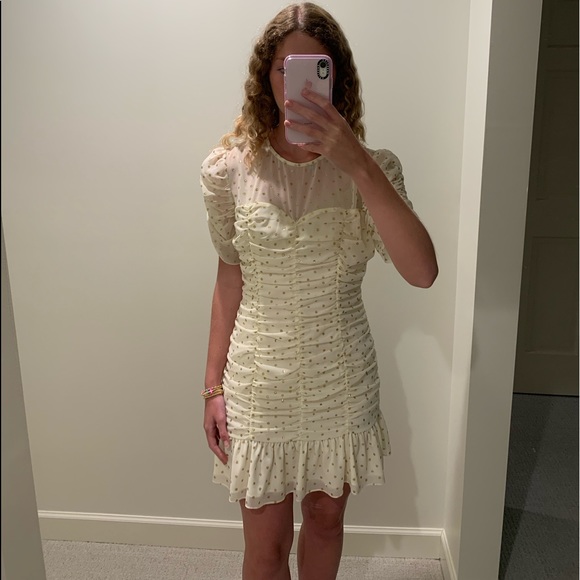 NWT Ruched Polka Dot Dress Medium Ivory - Picture 6 of 6